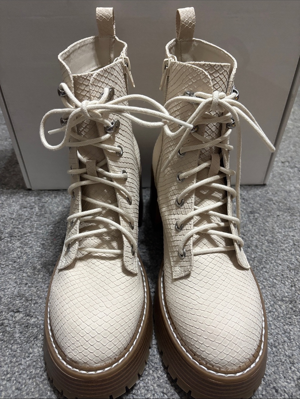 Women’s MIA Sian Ivory Snake Embossed Lace-Up Platform Combat Boots
